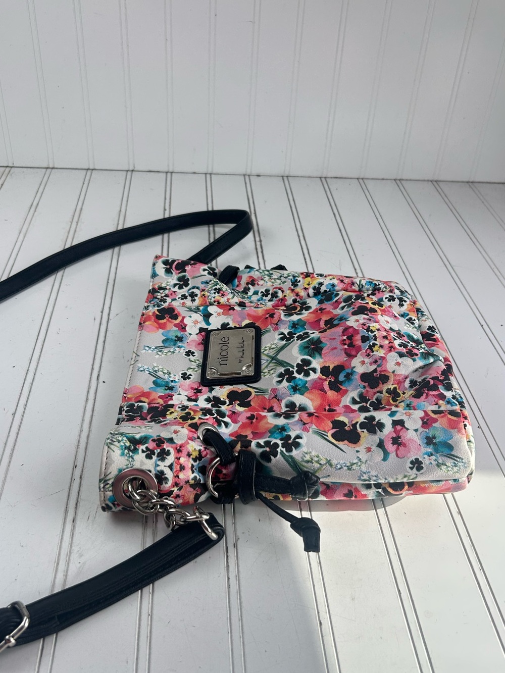 Nicole by Nicole Miller Vintage Y2K Mulyi Floral Shoulder Bag Black Strap - Picture 6 of 12